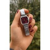 Tulpar Özel Tasarım Vintage Gümüş Renk Trend Bordo Kadran Kare Kadın Kol Saati