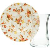Tulu Porselen 12 Parça Desenli Çay Seti 160 ml Renkli Cam ve Porselen 6 Kişilik