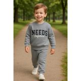 Tuma Collection Erkek Çocuk Kışlık Eşofman Takımı Life Needs Confidence Yazılı Pamuklu Üç Iplik Şardonlu Günlük Kombin 2-3-4-5-6 Yaş - Gri - 2 Yaş