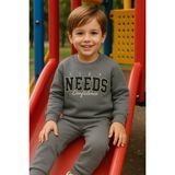 Tuma Collection Erkek Çocuk Kışlık Eşofman Takımı Life Needs Confidence Yazılı Pamuklu Üç Iplik Şardonlu Günlük Kombin 2-3-4-5-6 Yaş - Gri - 3 Yaş