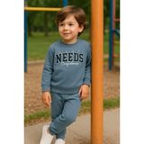 Tuma Collection Erkek Çocuk Kışlık Eşofman Takımı Life Needs Confidence Yazılı Pamuklu Üç Iplik Şardonlu Günlük Kombin 2-3-4-5-6 Yaş - Mavi - 2 Yaş