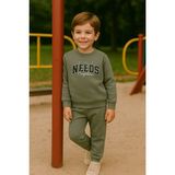 Tuma Collection Erkek Çocuk Kışlık Eşofman Takımı Life Needs Confidence Yazılı Pamuklu Üç Iplik Şardonlu Günlük Kombin 2-3-4-5-6 Yaş - Yeşil - 4 Yaş