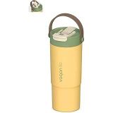 Tumbler Mug 660 ML Tek Kapak Çift Kullanım Pipetli Rahat İçim Kulplu Paslanmaz Çelik Termos 1102-660ML Sarı