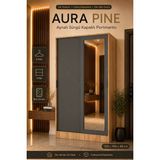 Tumblera Aura Pine Aynalı Sürgü Kapaklı Portmanto & Vestiyer Ayakkabılık Dolabı 9 Raflı 6 Askılı - Atlantik Çam - Antrasit