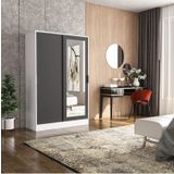 Tumblera Berceste Antrasit Beyaz 2 Sürgü Kapaklı Aynalı 8 Bölmeli Dolap Gardırop 120x48 cm