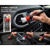 TUMKE Premium Yumuşak Tüylü Fırça 3’lü Fırça Seti Klima Temizleme Fırçası Oto Detay Fırça Seti Araba Klima Havalandırma Detaylı Temizlik Fırçası - Siyah- Kırmızı