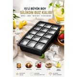 TUMU LIFE 15 Bölmeli Büyük Boy Silikon Buz Kalıbı Silikon Kare Buzluk Kokteyl Sunum Buz Kalıbı