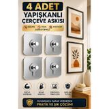 TUMU LIFE 4 Adet Yapışkanlı Askı Vidalı Çerçeve Askısı Şeffaf Güçlü Iz Bırakmaz Tablo Askısı Duvar Delmeden