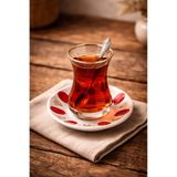 TUMU LIFE 6 Adet Melamin Kırmızı Beyaz Otantik Desenli Çay Tabağı Seti Dayanıklı Şık
