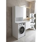 Tuna Çamaşır Makinesi Dolabı, Alt Üst Set, Kapaklı, Banyo Dolabı Beyaz