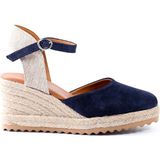 Tuna Hakiki Deri Lacivert Dolgu Hasır Topuklu Kadın Ayakkabı - Z521