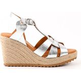 Tuna Hakiki Deri Lame Dolgu Hasır Topuklu Kadın Ayakkabı - Z705 - Gümüş