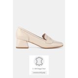 TUNAELLİ KADIN BEJ RUGAN DERİ 33-34-35-41-42-43 NUMARA ORTA TOPUKLU LOAFER AYAKKABI