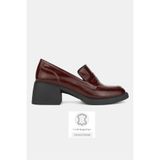 TUNAELLİ KADIN BORDO RUGAN HAKİKİ DOĞAL DERİ 36-41 NUMARA KALIN TOPUKLU LOAFER AYAKKABI