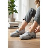 TUNAELLİ KADIN GRİ HAKİKİ DOĞAL DERİ 36-41 NUMARA LOAFER AYAKKABI