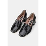 TUNAELLİ KADIN SİYAH RUGAN DERİ 33-34-35-41-42-43 NUMARA ORTA TOPUKLU LOAFER AYAKKABI