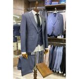 Tunahan Erkek Giyim Slimfit Kesim Erkek Armur Desen Yelekli Takim Elbise-Indıgo - İndigo - 48