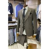 Tunahan Erkek Giyim Slimfit Kesim Erkek Armur Desen Yelekli Takim Elbise-Kahve - Kahverengi - 56