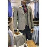 Tunahan Erkek Giyim Slimfit Kesim Erkek Desenli Yelekli Takım Elbise Kahve - Kahverengi - 48