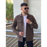Tunahan Erkek Giyim Slimfit Kesim Erkek Ince Çizgi Desen Çift Cepli Gömlek-Kahve - XXL
