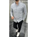 Tunahan Erkek Giyim Slimfit Kesim Erkek Tek Cepli Gabardin Gomlek-Gri