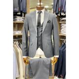 Tunahan Erkek Giyim Slimfit Kesim Kumas Desenli Erkek Yelekli Takim Elbise-Füme - 56