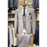 Tunahan Erkek Giyim Slimfit Kesim Kumas Desenli Erkek Yelekli Takim Elbise-Gri - 48