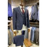 Tunahan Erkek Giyim Slimfit Kesim Kus Gözü Desen Erkek Yelekli Takim Elbise-Mavi - 50