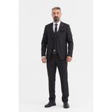 Tunahan Erkek Giyim Slimfit Kesim Yelekli Çizgili Takım Elbise-Siyah - 54