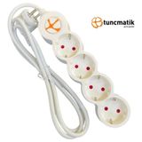 Tuncmatik Tunçmatik TSK19061 Powerstrip 4'lü Topraklı Grup Priz Beyaz Kablolu Çocuk Korumalı 3 Metre