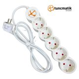 Tuncmatik Tunçmatik TSK19062 Powerstrip 5'li Topraklı Grup Priz Beyaz Kablolu Çocuk Korumalı 3 Metre