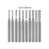 Tungsten Karbür Pcb Kesme Oyma Cnc Freze Uç 1.5-3.1Mm 10Lu Set