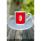 Tunus Ülke Bayrağı Bayrak Baskılı Türk Kahvesi Fincanı Tabaklı Kişiye Özel Model 3