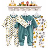 Tuo Bebe %100 Pamuk Renkli Zebra Hayvan Desenli 3'lü Patikli Tulum (Kız - Erkek - Yenidoğan) - Çoklu