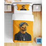 Tupac Shakur 2pac Rap 3D Dijital Baskılı Tek Kişilik Çarşafsız Genç Erkek Çocuk Nevresim Takımı - Sarı - 160 x 220 cm