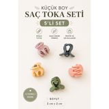 Tupek Store 5'li Küçük Boy Mandal Saç Tokası Seti – Mini Pens Toka – 5 Farklı Renk – 2x2 cm