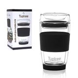 Tupkee Çift Duvarlı Cam Bardak - 226,84 ml, Tüm Cam Yeniden Kullanılabilir Yalıtımlı Çay/Kahve Kupası ve Kapak, El Üfleme Cam Seyahat Kupası - Siyah