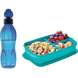 Tupperware Bölmeli 1 lt Beslenme Kutusu ve 750 ml Mavi Eko Şişe Beslenme Seti