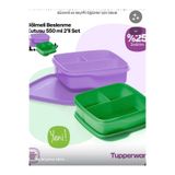 Tupperware Bölmeli Beslenme Kutusu Kare 2 Renk 550ml Mor-Yeşil