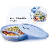 Tupperware Bölmeli Mikrodalga Fırın Isıtma Kabı 1.4 Lt Mikro Tabak Yeni Renk - 1,4 lt - Açık Mavi