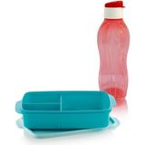 Tupperware Eco 750 ml Mavi Kor Pırıltı Şişe Suluk ve Bölmeli Beslenme Kutusu Seti