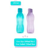 Tupperware Eco Kolay Kapak Şişe 500ML Mavi- Eco Kolay Kapak Suluk 750ML Mor 2'li Set