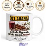Tupya Gift Adana Plakalı Pamuk Diyarı Esprili Şalgam ve Kebap Temalı Kupa Bardak Hediye - Adet - Beyaz