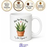 Tupya Gift Aloe You Vera Much Baskılı Seni Çok Seviyorum Esprili Bitki Temalı Ingilizce Kupa Hediye - Adet - Beyaz