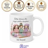 Tupya Gift Amigurumi Bebek Ören Kadınlara Tığ Işi Motifli Çay Kupası Hediye Bardak - Adet - Beyaz