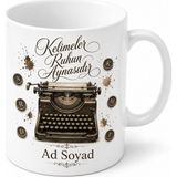 Tupya Gift Antika Daktilo ve Şiir Dizeleri Edebiyat Sever Hediye Kupa Bardak - Adet - Beyaz