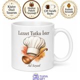 Tupya Gift Aşçılara Hediye Şef Şapkası ve Kepçe Baskılı Kupa Bardak Porselen - Adet - Beyaz
