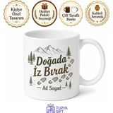 Tupya Gift Ayak Izi Desenli Doğada Iz Bırak Kamp Yürüyüş Sever Kupası Hediye Bardak - Adet - Beyaz