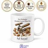 Tupya Gift Badem Kıracağı Kullananlara Özel Tasarım Datça Bademi Sert Kabuk Kırıcı Hediye Kupa Bardak - Adet - Beyaz