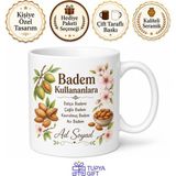 Tupya Gift Badem Kullananlara Datça Bademi Çağla Badem Kavrulmuş Badem Acı Badem Kupa Hediye - Adet - Beyaz